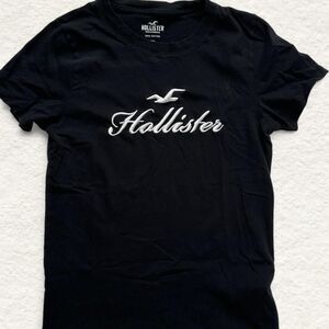 Hollister Black Embroidered Cotton T-Shirt Size Small
